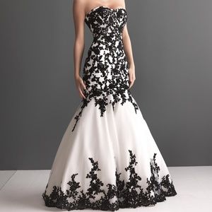 Allure Strapless Black and White Lace Mermaid Wedding Dress